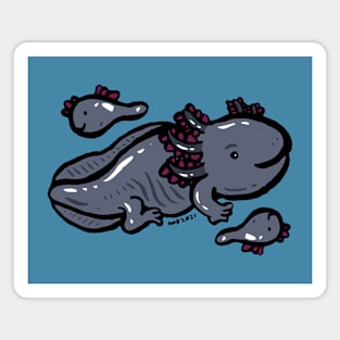 Cute black axolotls family Magnet